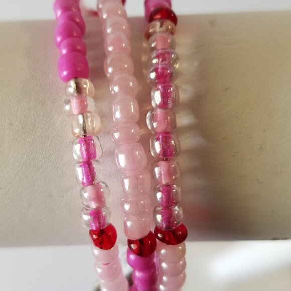 Hand Crafted Memory Wire Wrap Bracelet with Charms Pink/Red Small - Picture 3 of 8